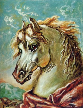 monochrome black white Painting - white horse s head with mane in the wind Giorgio de Chirico
